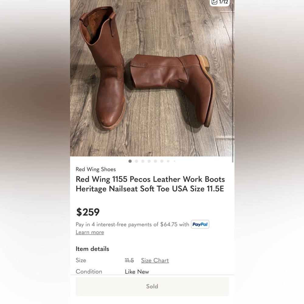 Red Wing 1155 Pecos Leather Work Boots Heritage Nailseat Soft Toe‎ USA Mens 7D - Picture 13 of 15